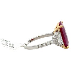 8.36 Carat Oval Ruby, Half Moon Diamond and Diamond Halo Ring, Two-Tone Gold