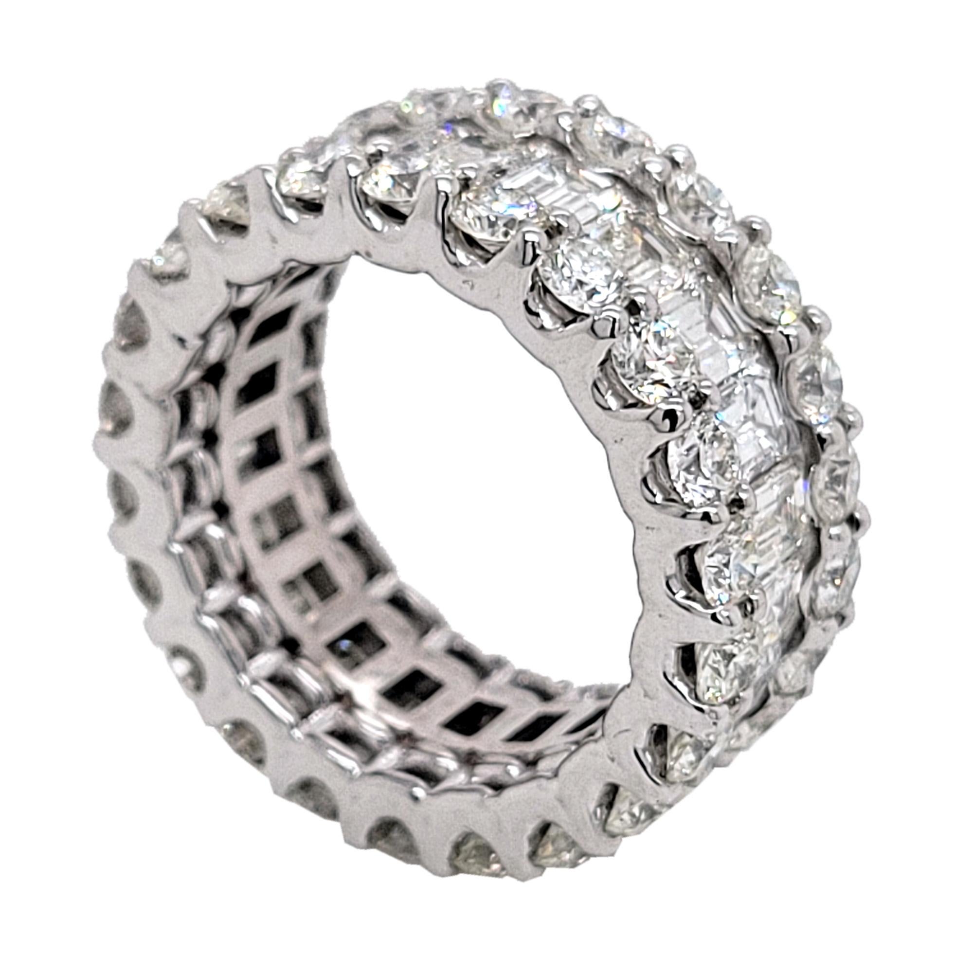 Women's 8.36 Carat Emerald Cut/Round Brilliant Diamond 18k Gold Eternity Ring For Sale