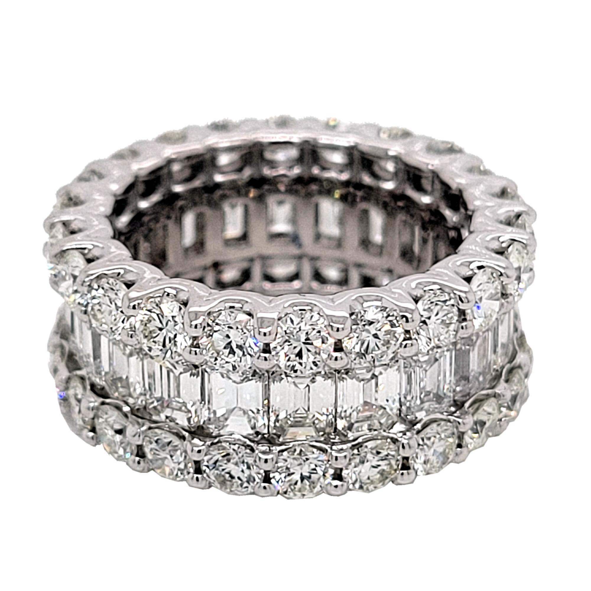 8.36 Carat Emerald Cut/Round Brilliant Diamond 18k Gold Eternity Ring For Sale 2