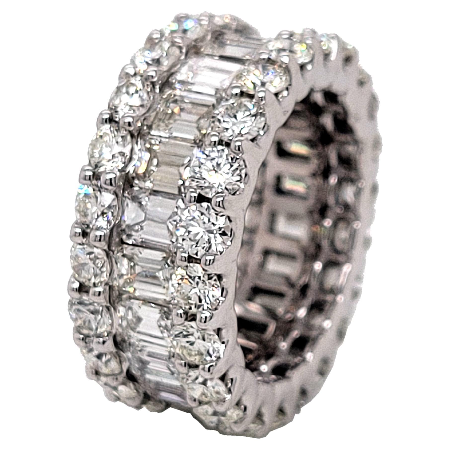 8.36 Carat Emerald Cut/Round Brilliant Diamond 18k Gold Eternity Ring For Sale
