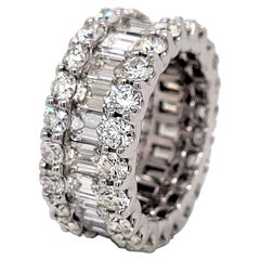 8.36 Carat Emerald Cut/Round Brilliant Diamond 18k Gold Eternity Ring