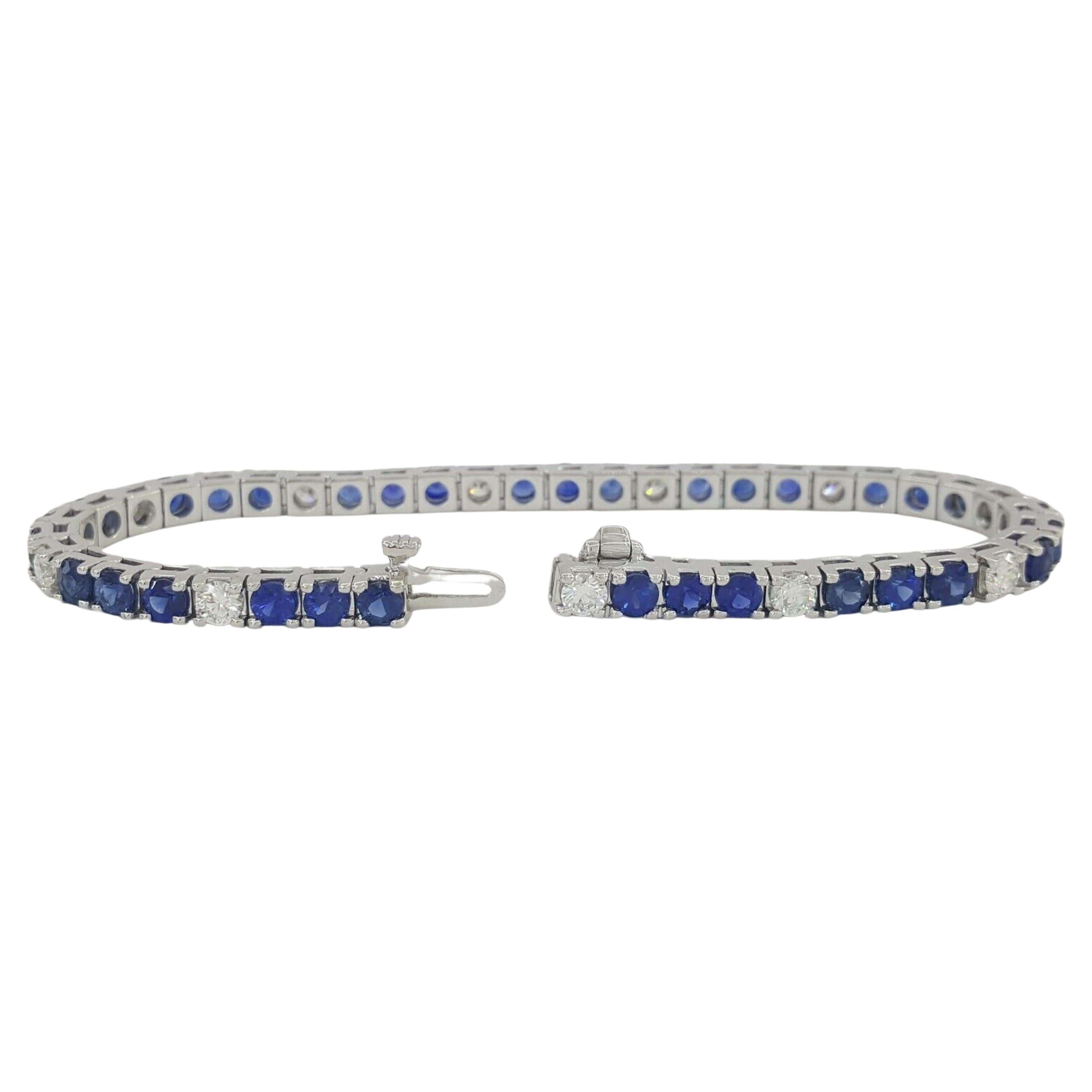 Modern 8 Carat White Diamond and Sapphire Tennis Bracelet set in White Gold