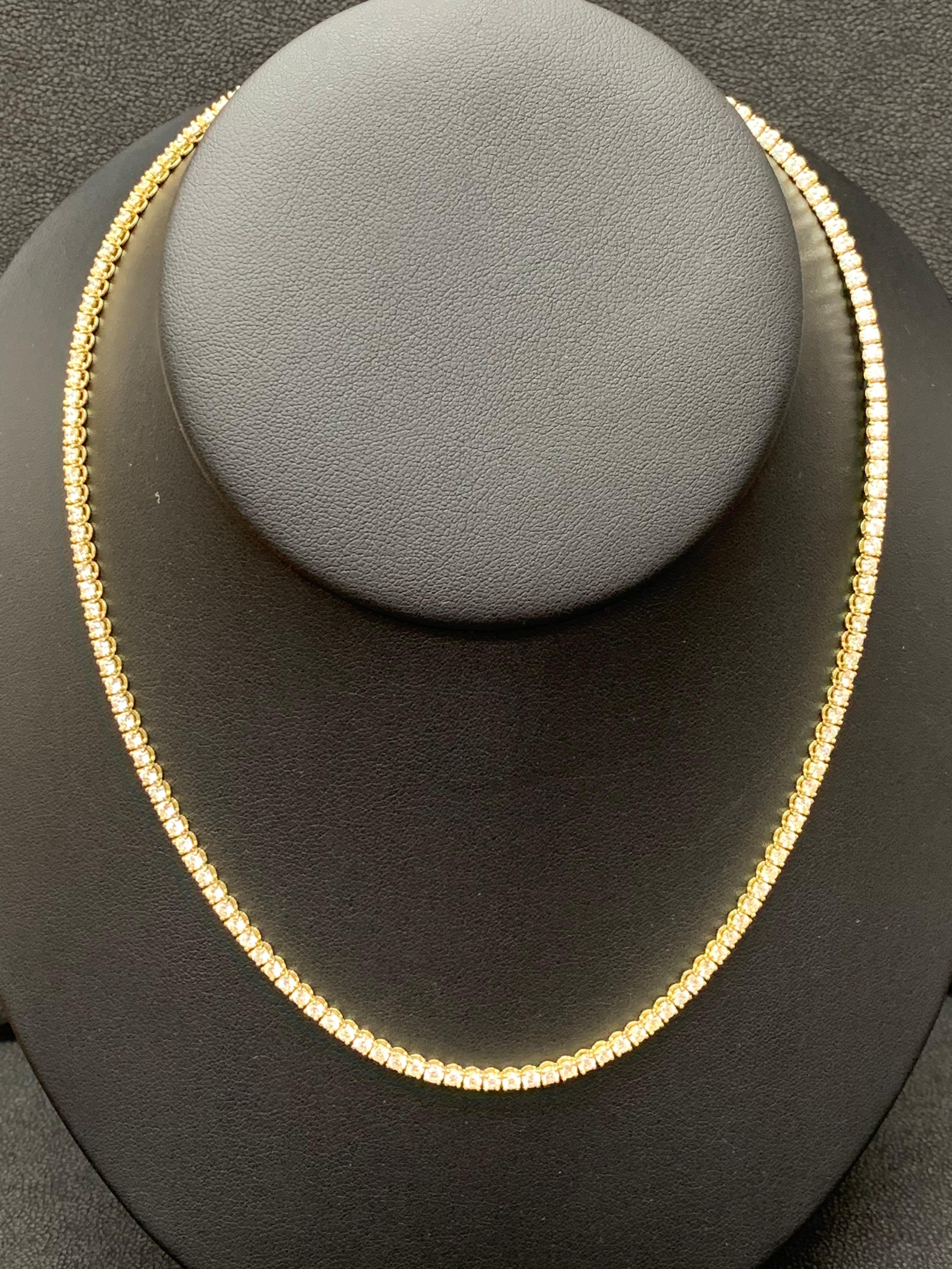 8.37 Carat Diamond Tennis Necklace in 14K Yellow Gold In New Condition For Sale In NEW YORK, NY
