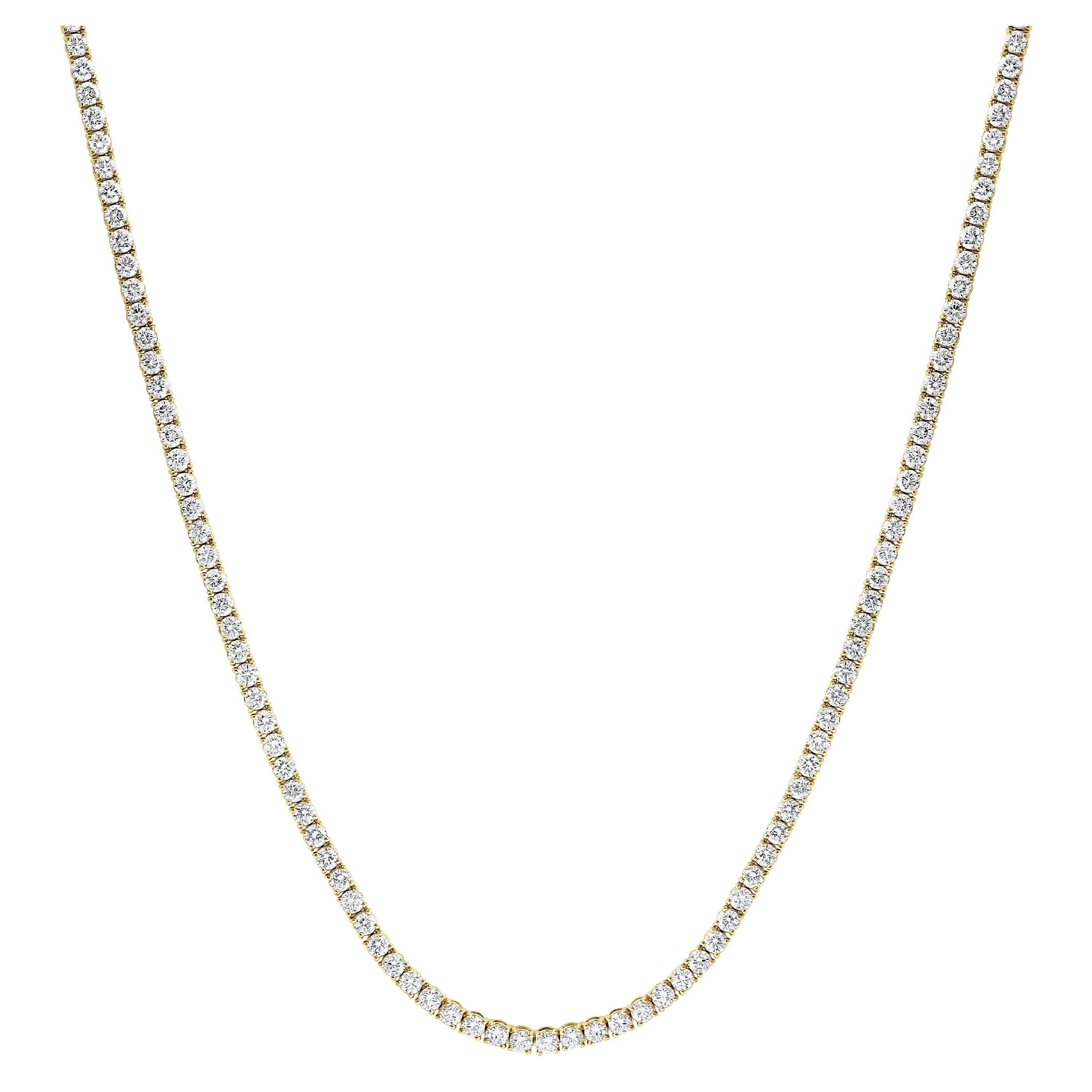 8.37 Carat Diamond Tennis Necklace in 14K Yellow Gold For Sale