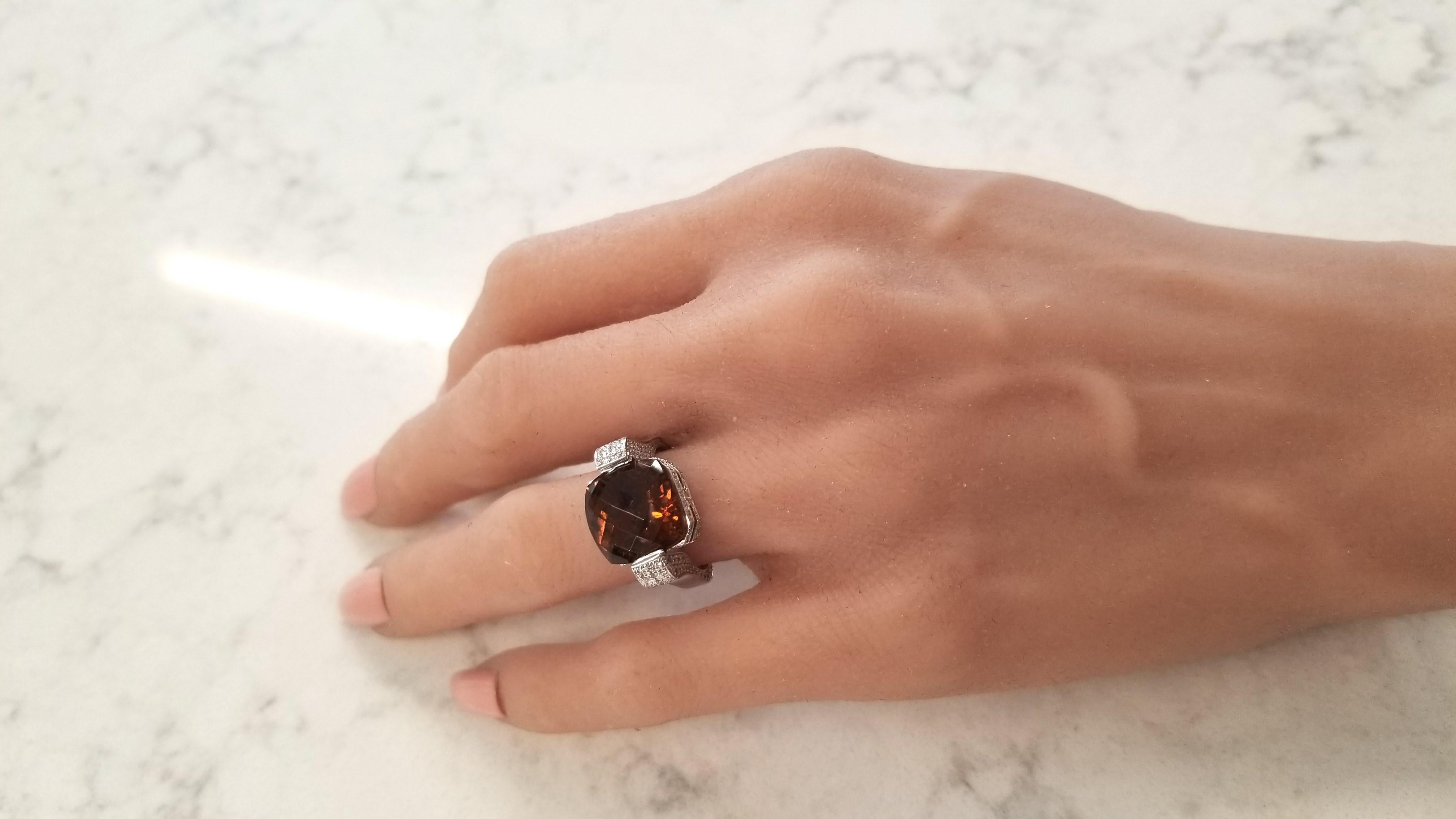 8.37 Carat Orange Tourmaline and Diamond Cocktail Ring in 18 Karat White Gold 1