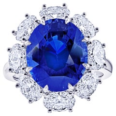 8.37 Carat Oval Blue Sapphire and Platinum Diamond Ring