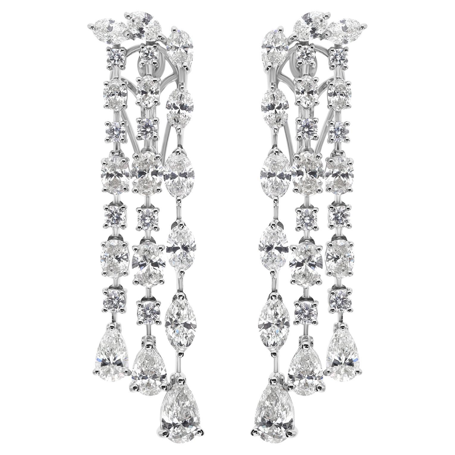 8.37ct SI/H Multi Shape Diamond 14K White Gold Chandelier Drop Earrings