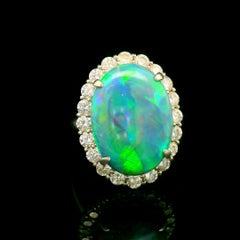 8.38 Carat Australian Black Opal Diamond Platinum Halo Ring