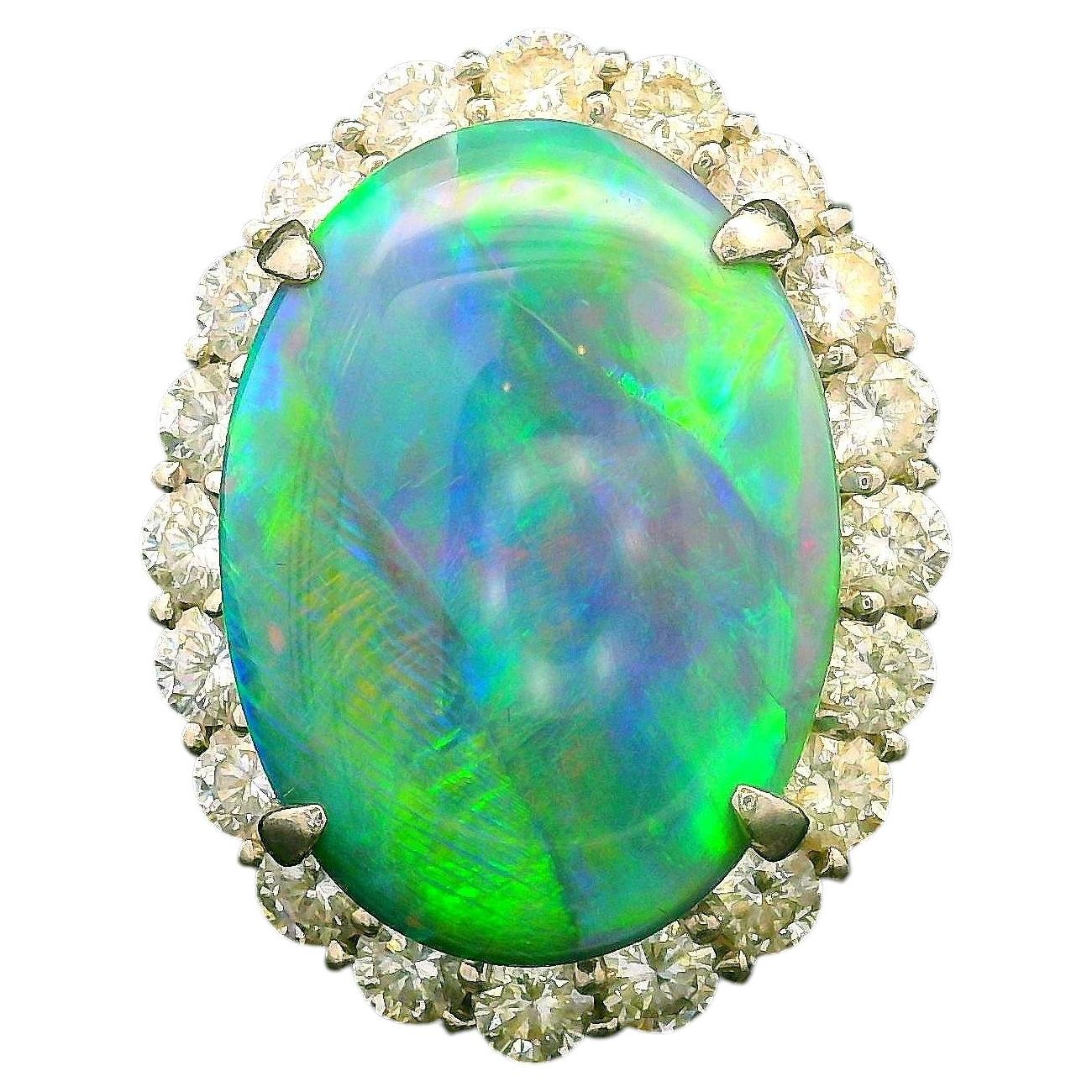 8.38 Carat Australian Black Opal Diamond Platinum Halo Ring