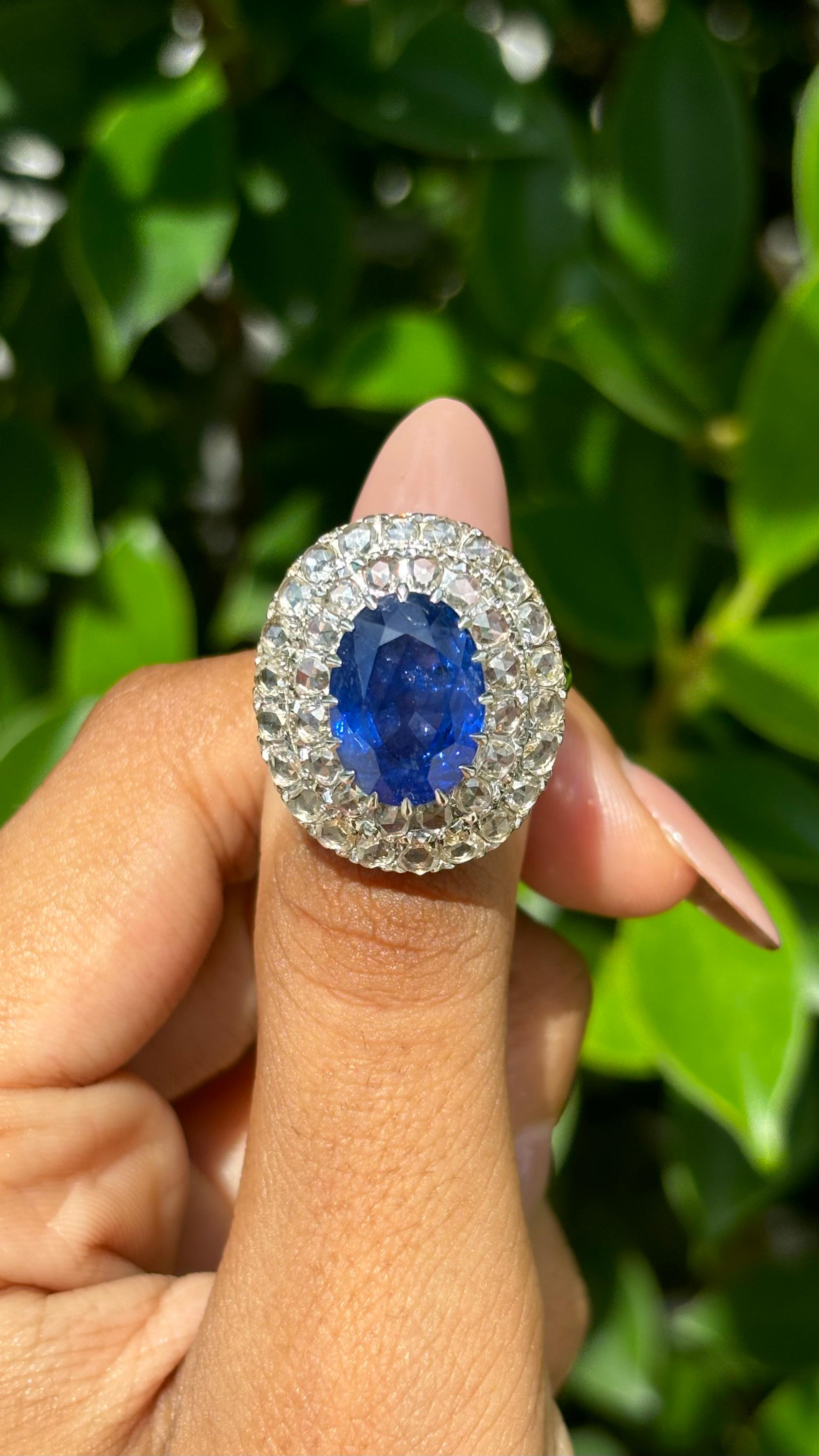 An extraordinary and remarkable Sapphire Ring that we're sure you won't come across this easily. This beauty has a massive 8.38 Carat Sapphire!! The Sapphire centerpiece originates from Sri Lanka, and has undergone normal heat treatment only. 

This