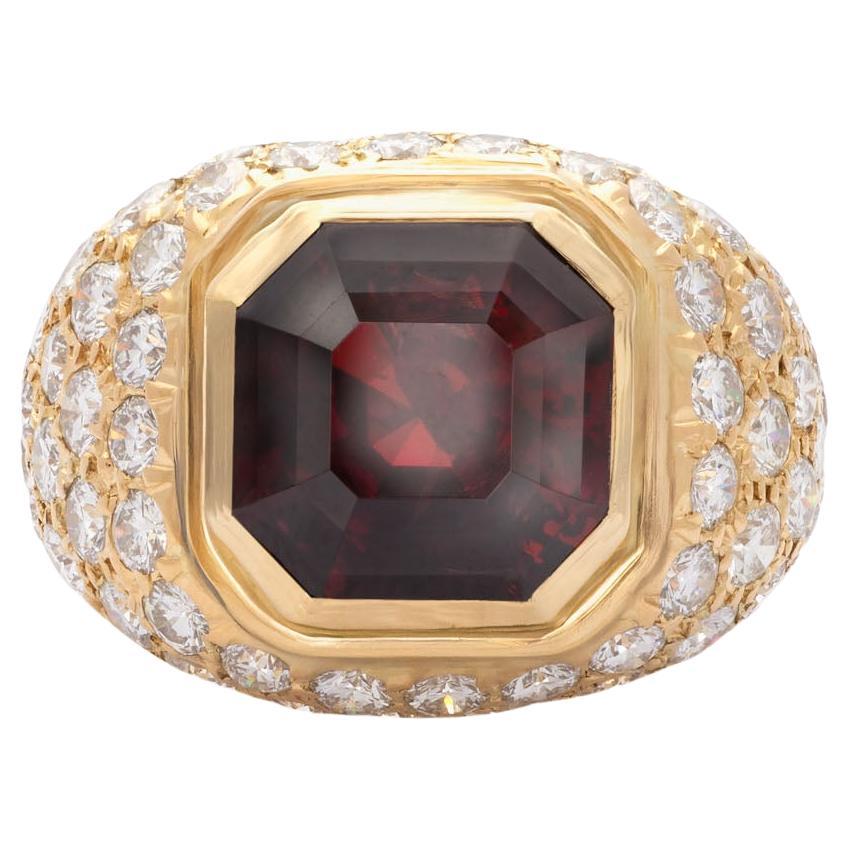 8.38 Carat Garnet and 2.51 Carat Diamond Ring in 18K Yellow Gold For Sale