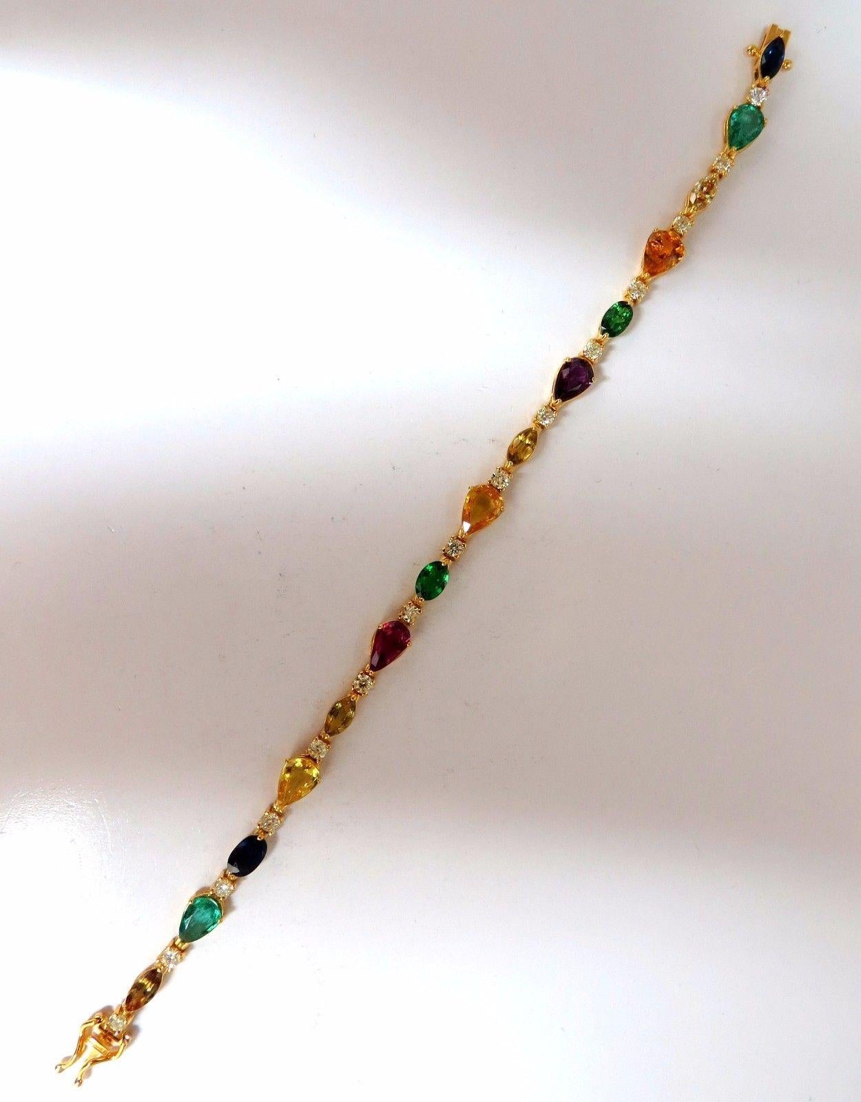 Marquise Cut 8.38 Carat Natural Tsavorite Sapphires Emeralds Diamond Tennis Bracelet 18 Karat For Sale