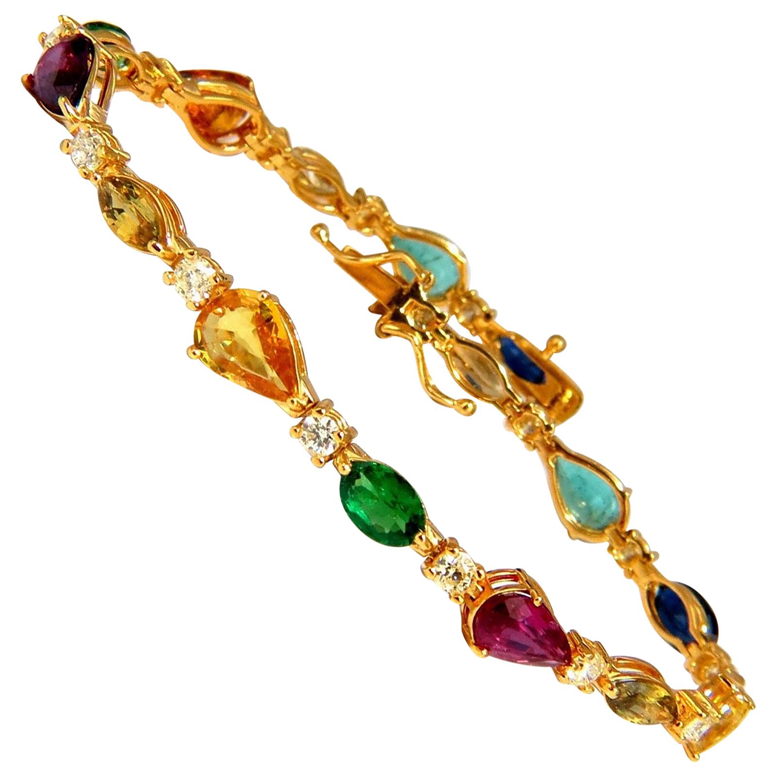 8.38 Carat Natural Tsavorite Sapphires Emeralds Diamond Tennis Bracelet 18 Karat For Sale
