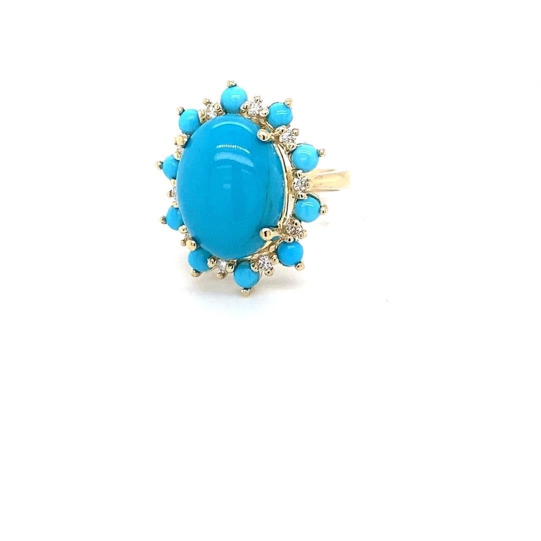 8.38 Carat Turquoise Diamond 14 Karat Yellow Gold Cocktail Ring In New Condition In Los Angeles, CA