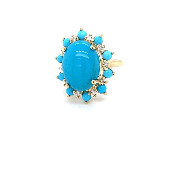 8.38 Carat Turquoise Diamond 14 Karat Yellow Gold Cocktail Ring In New Condition For Sale In Los Angeles, CA