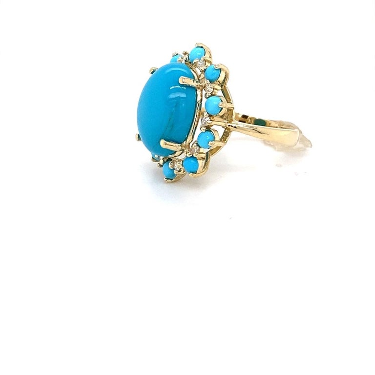 Women's 8.38 Carat Turquoise Diamond 14 Karat Yellow Gold Cocktail Ring For Sale