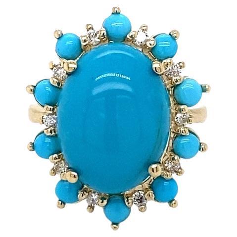 8.38 Carat Turquoise Diamond 14 Karat Yellow Gold Cocktail Ring