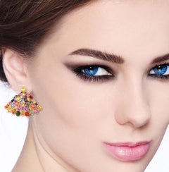 8.38 Carat Multi Sapphire 14 Karat Gold Fan Earrings