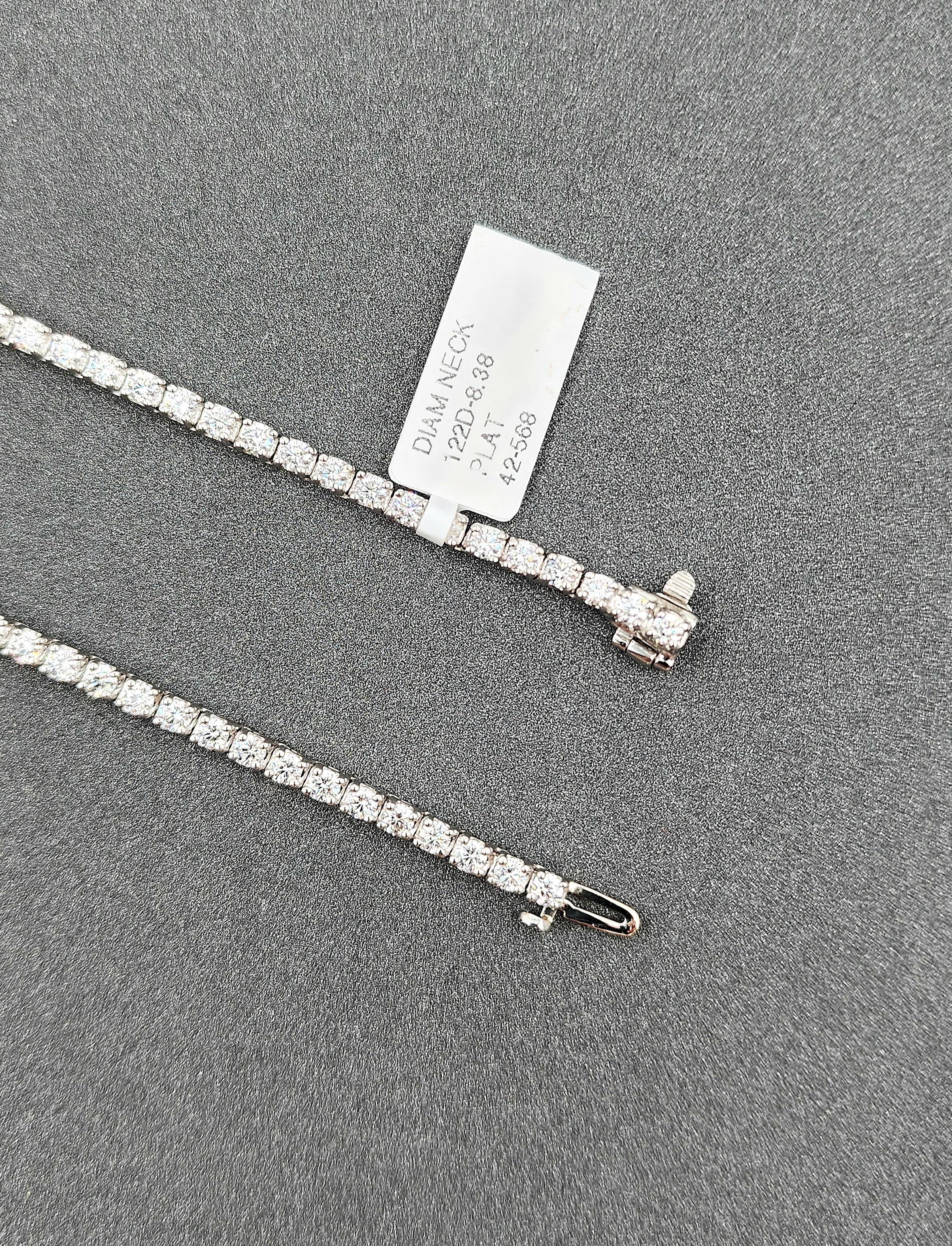 Women's or Men's 8.38 ct Diamond Tennis Necklace
