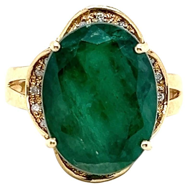 8.39 Carat Emerald & Diamond 14k Yellow Gold Cocktail Ring