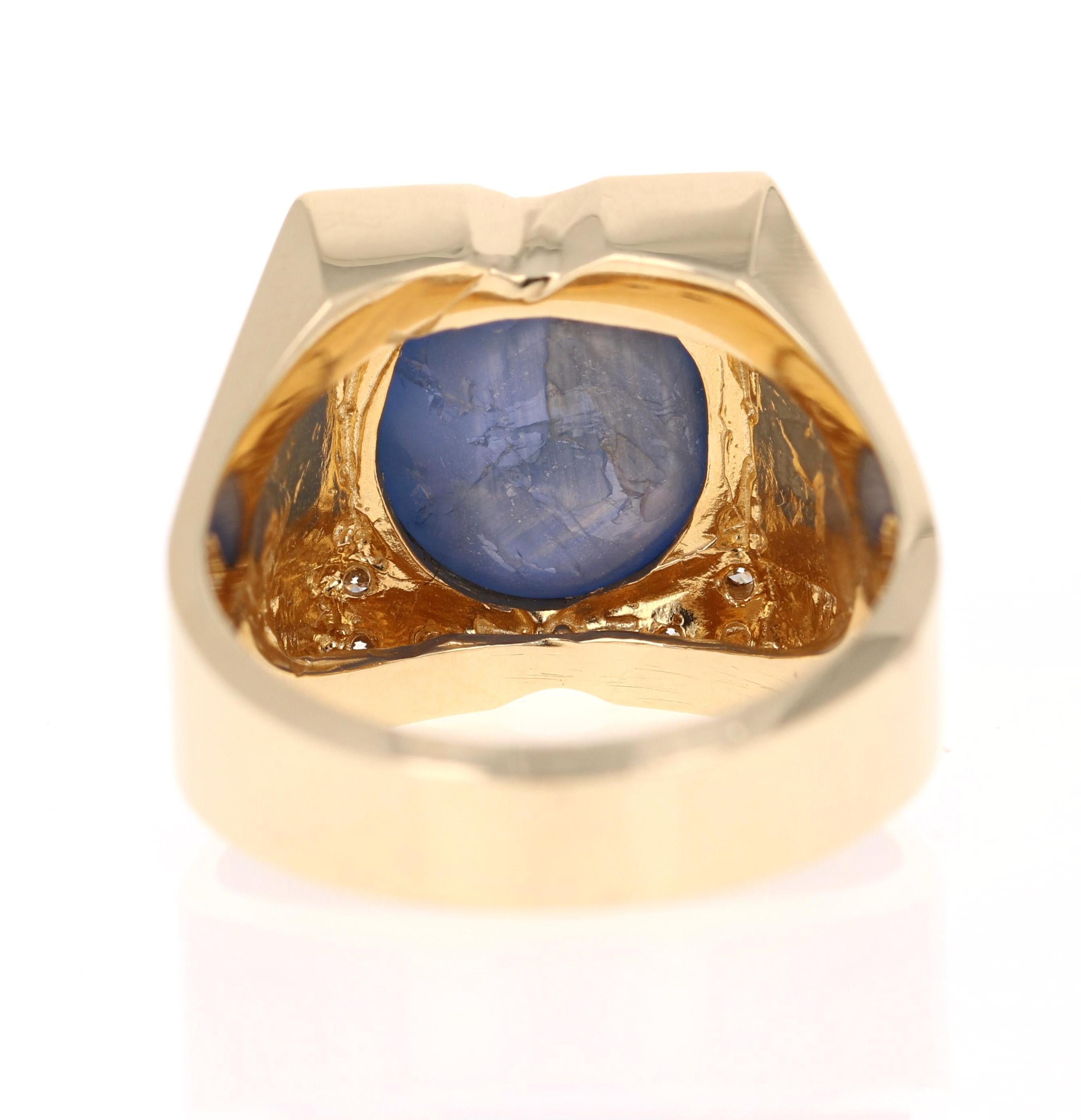 8.39 Carat Men's Sapphire Diamond 14 Karat Yellow Gold Ring In New Condition In Los Angeles, CA