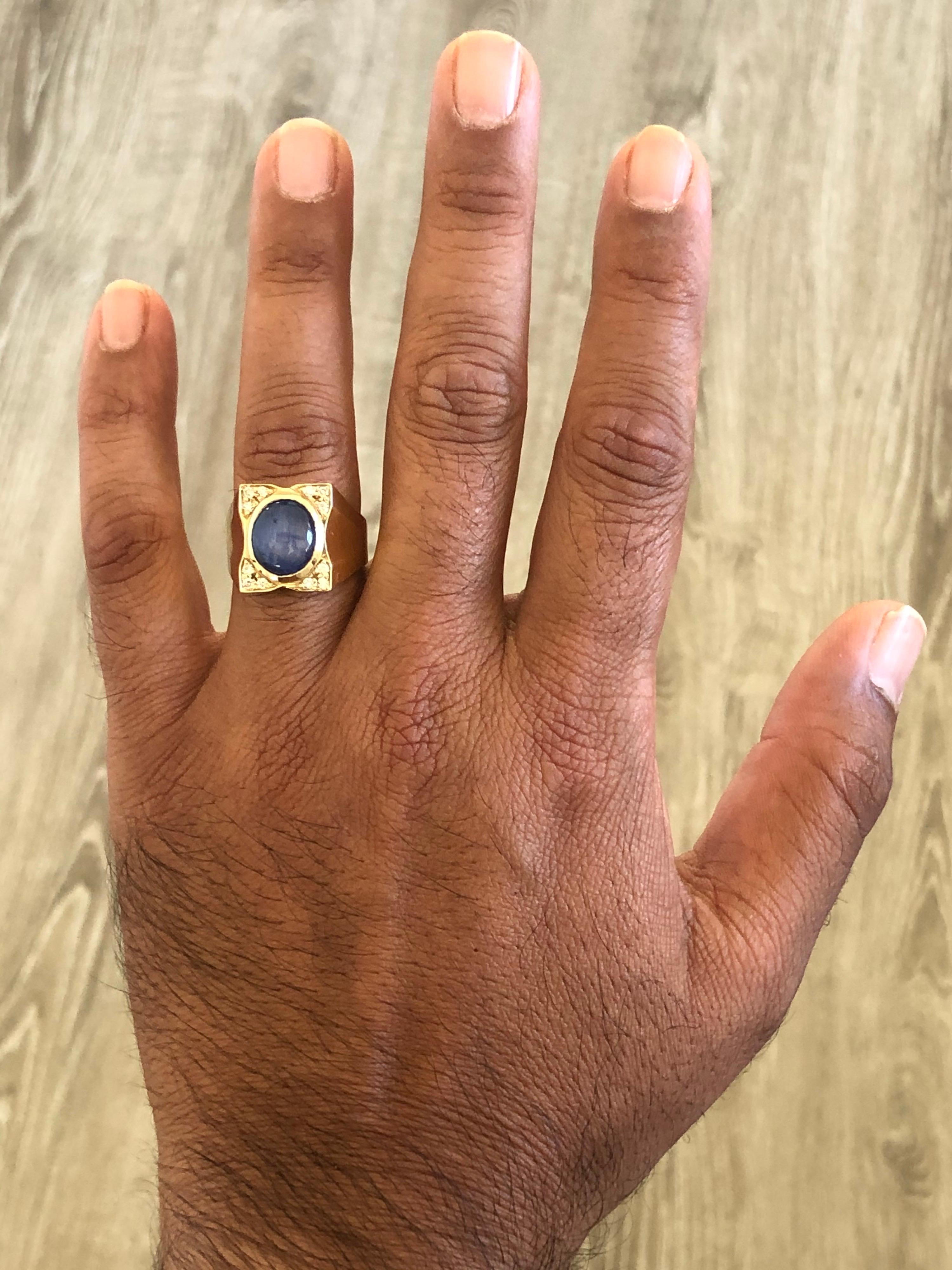 8.39 Carat Men's Sapphire Diamond 14 Karat Yellow Gold Ring 1