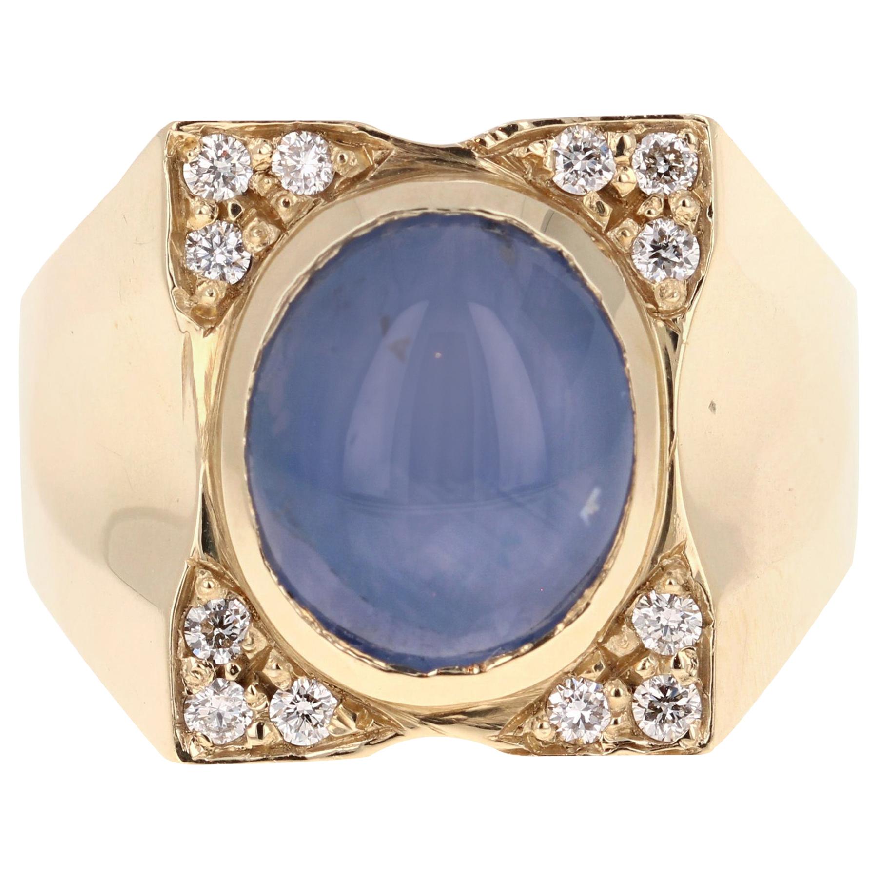 8.39 Carat Men's Sapphire Diamond 14 Karat Yellow Gold Ring