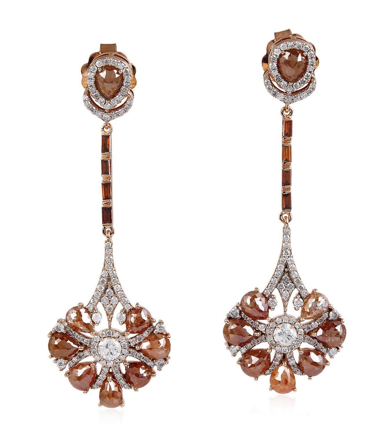 Uncut 8.39 Carat Fancy Diamond 18 Karat Gold Earrings For Sale