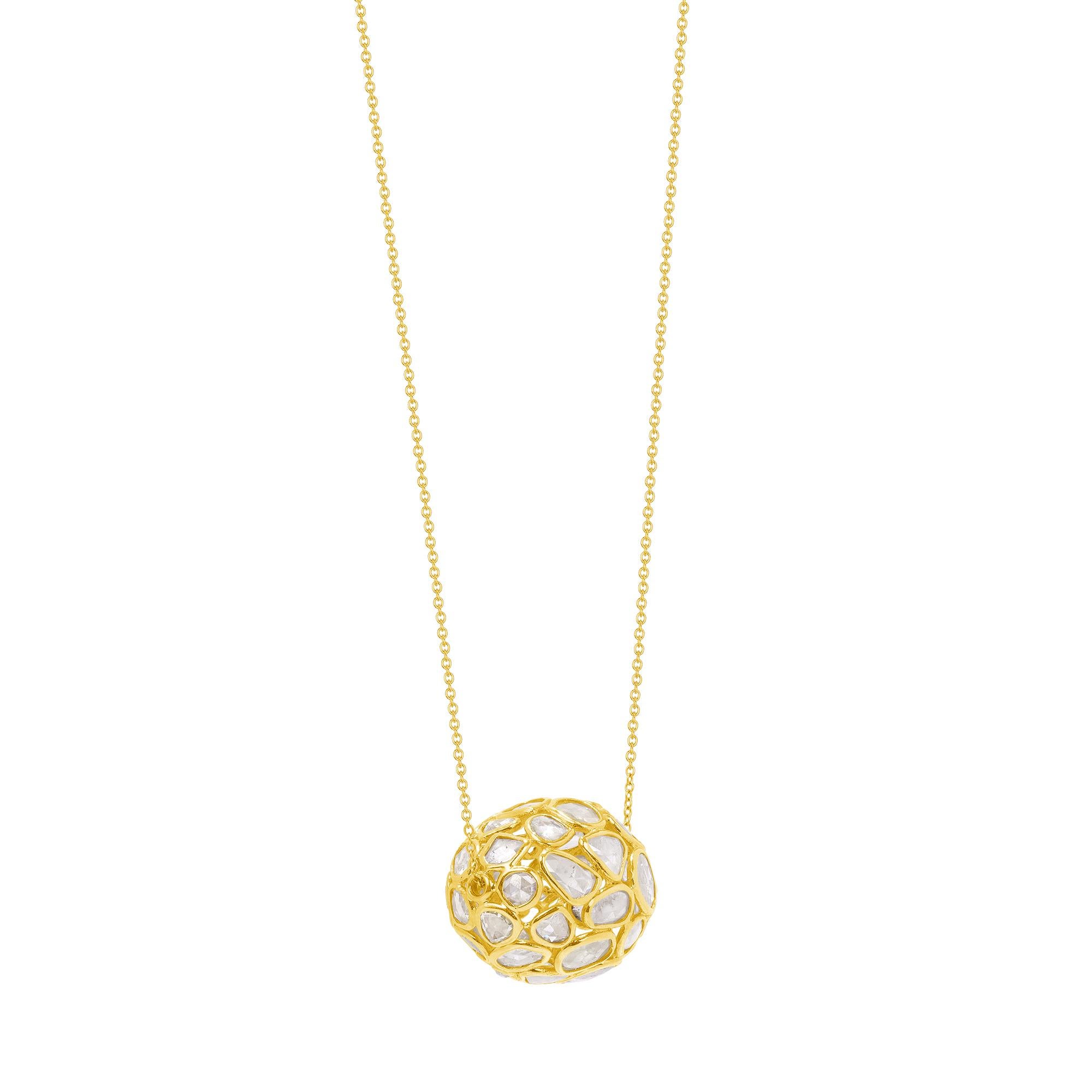 Artist 8.39 Carat Total Weight Diamond Yellow Gold Pendant Necklace, in Stock For Sale