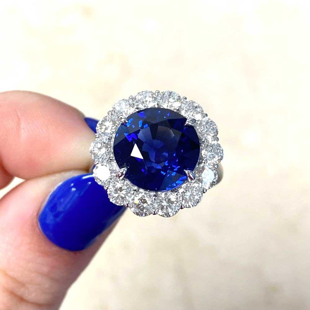 8.39ct Natural Ceylon Sapphire Engagement Ring, G Color, Diamond Halo, Platinum For Sale 4