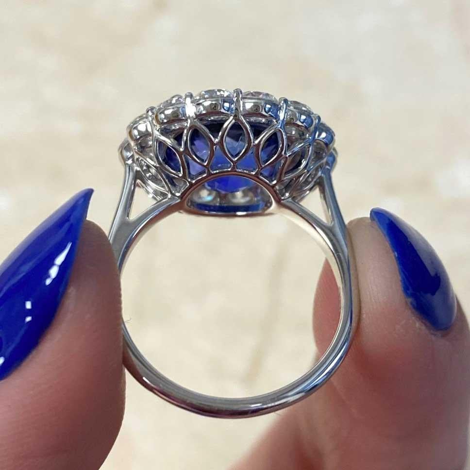 8.39ct Natural Ceylon Sapphire Engagement Ring, G Color, Diamond Halo, Platinum For Sale 5