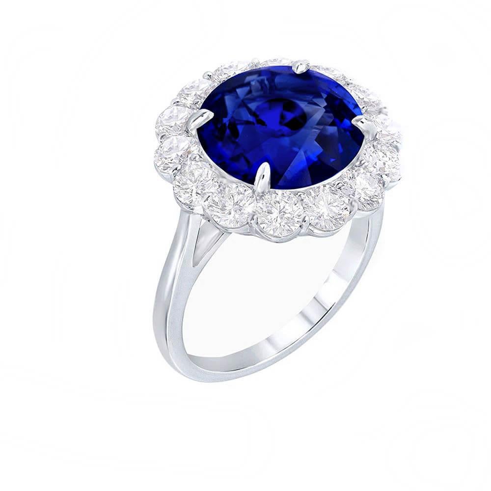 Art Deco 8.39ct Natural Ceylon Sapphire Engagement Ring, G Color, Diamond Halo, Platinum For Sale