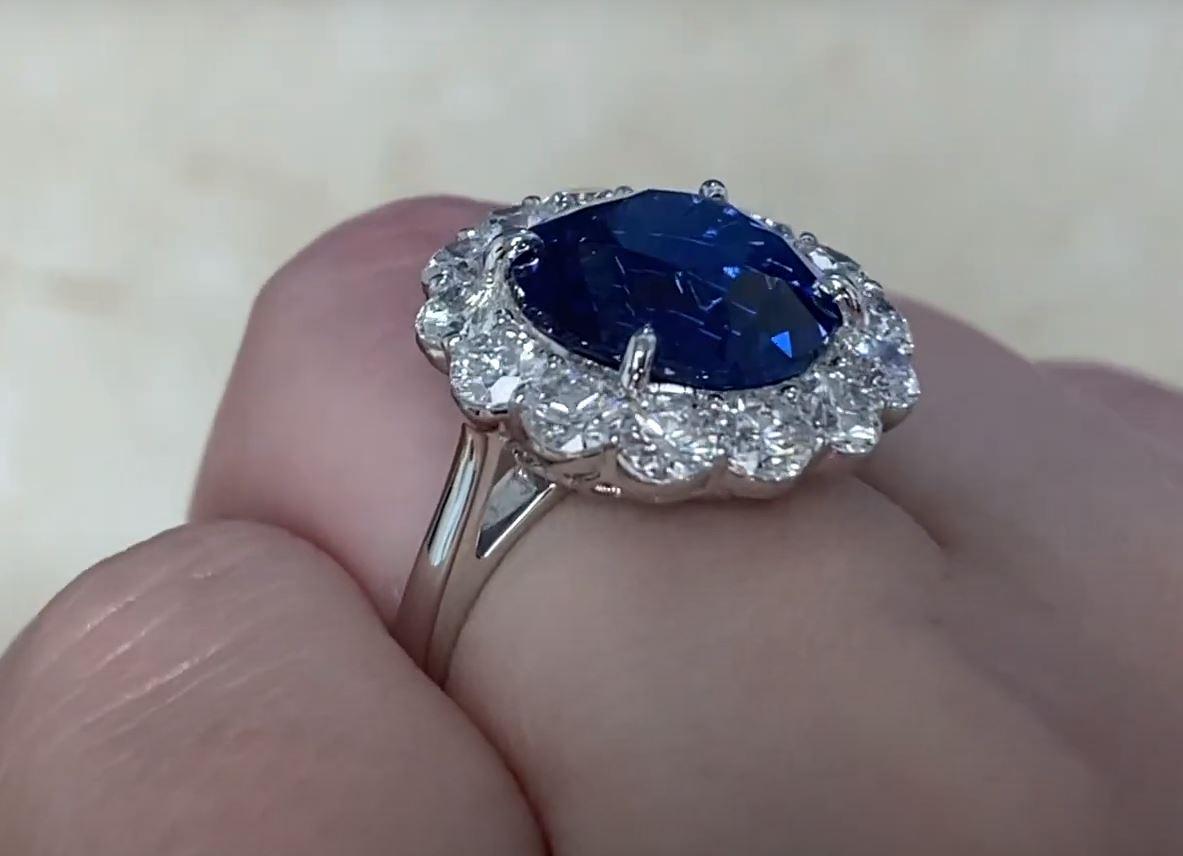 Women's 8.39ct Natural Ceylon Sapphire Engagement Ring, G Color, Diamond Halo, Platinum For Sale
