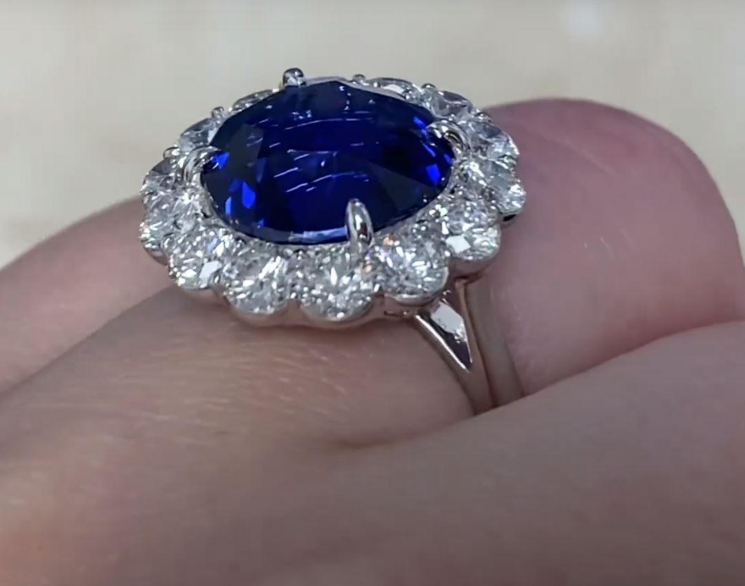 8.39ct Natural Ceylon Sapphire Engagement Ring, G Color, Diamond Halo, Platinum For Sale 1