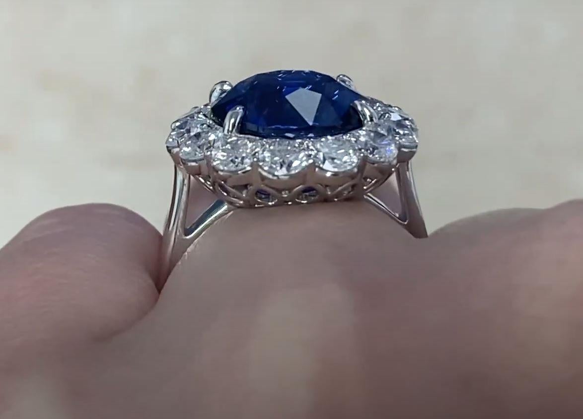 8.39ct Natural Ceylon Sapphire Engagement Ring, G Color, Diamond Halo, Platinum For Sale 2