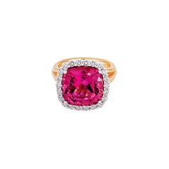 8.3ct Cushion Cut Pink Tourmaline .84ct Diamond 14kt Yellow Gold Ring