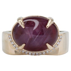 8.3ct Star Ruby Ring w Earth Mined Diamonds in Solid 14K Gold Oval 13x11mm