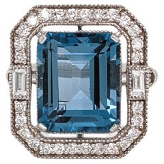 8.3ct Topaz Ring w Diamond Pave Halo in Solid 14K White Gold Emerald Cut 12x10mm