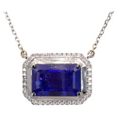8.3cts Tanzanite Statement Pendant w Diamond Halo in 14K Solid Gold  EM 13x9mm