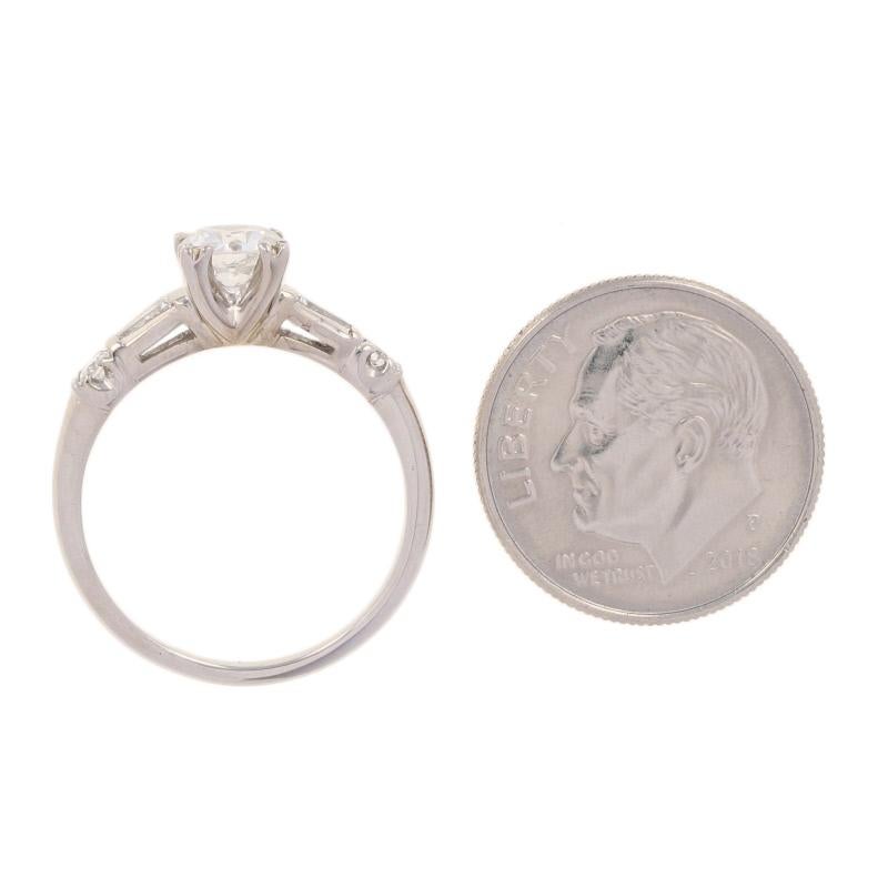 Women's or Men's .83 Carat European Cut Diamond Vintage Engagement Ring, 18 Karat White Gold For Sale