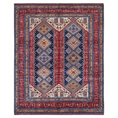 8'3"x10' Ajax Red Afghan Ersari Caucasian Design Revival Hand Knotted Wool Rug