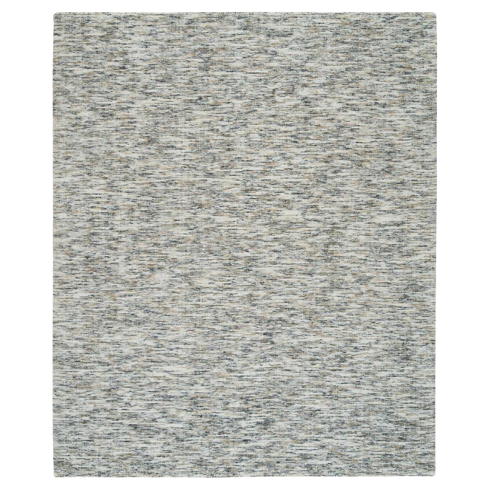 8'3"x10' Beige Pure Wool Hand Loomed Modern Striae Design Oriental Rug