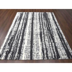 8'3"x10' Black and Ivory Modern Design Organic Undyed Wool Oriental Rug