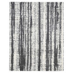 8'3 "x10' Schwarzer und elfenbeinfarbener Orientteppich aus ungefärbter Wolle in modernem Design
