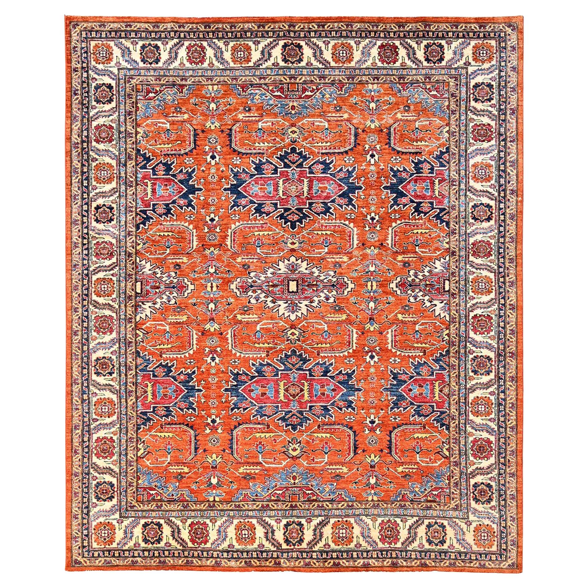 8
3"x10
Carrot Orange Pure Wool Afghan Super Kazak Hand Knotted Oriental Rug