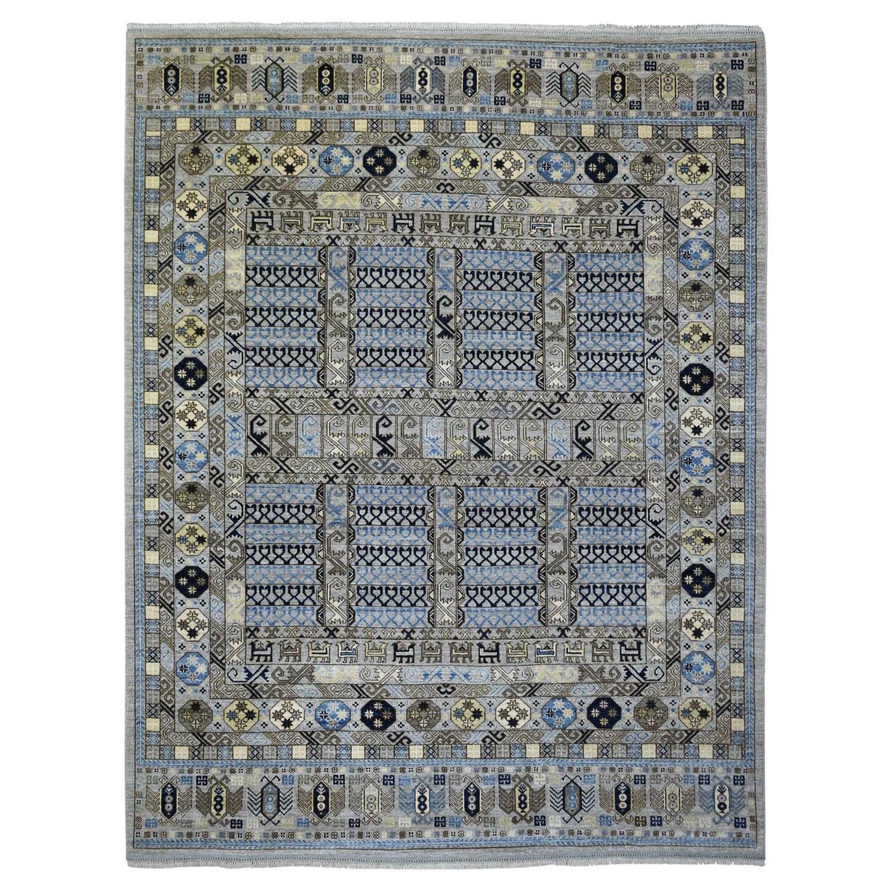 8'3"x10' Gray Afghan Ersari with Hutchlu Design Wool Hand Knotted Oriental Rug