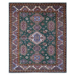 8'3 "x10' Grüner handgeknüpfter Super Kazak Stammeselemente Wolle Orientteppich