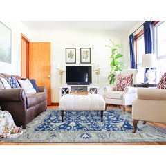 8'3"x10' Navy Blue, Fine Peshawar Pure Wool Hand Knotted Oriental Rug