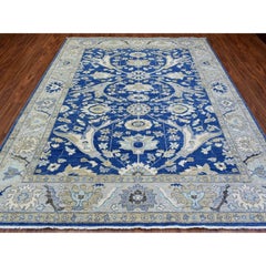 8'3"x10' Navy Blue, Fine Peshawar Pure Wool Hand Knotted Oriental Rug