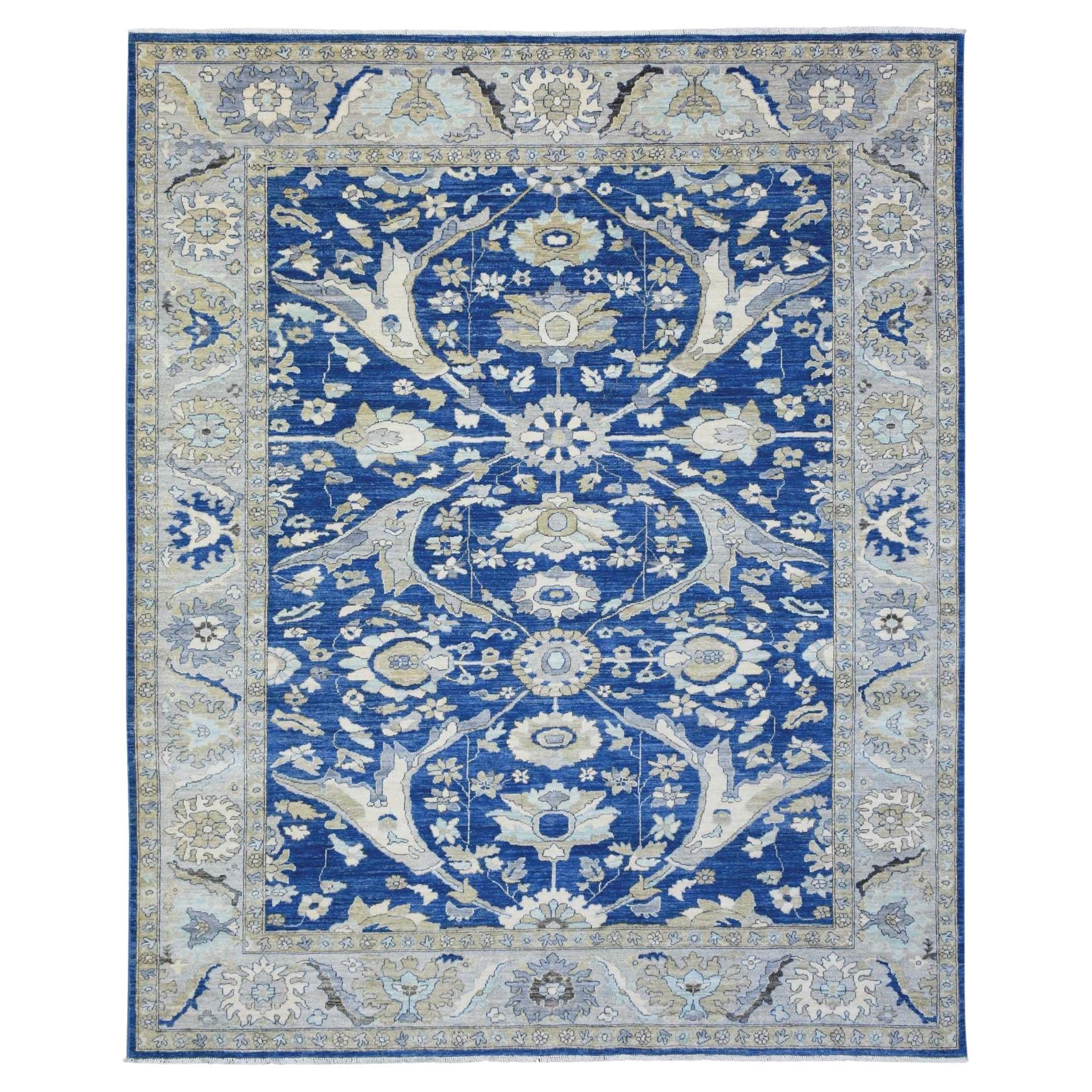 8'3 "x10' Bleu marine, Tapis oriental en pure laine de Peshawar nouée à la main